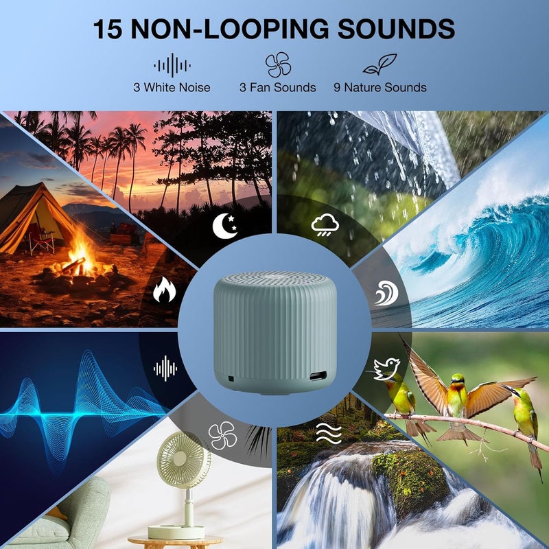 LEICEX White Noise Machine Baby Portable Sound Machine, Travel Sound Machine,15 Non-Looping Sound Timer and Memory Play, Mini White Noise Machine for Sleeping Office Travel （Slate） - Image 3